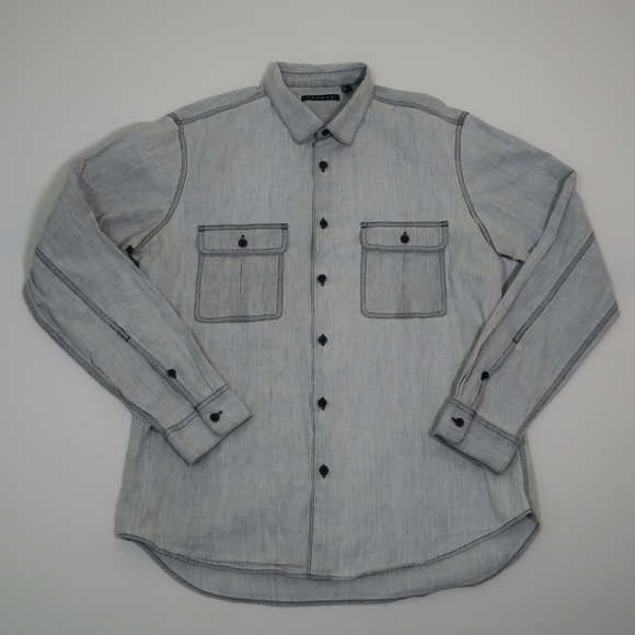Theory Men’s Gray "Tarren" Long Sleeve Button Up Shirt Size Large - Picture 1 of 9